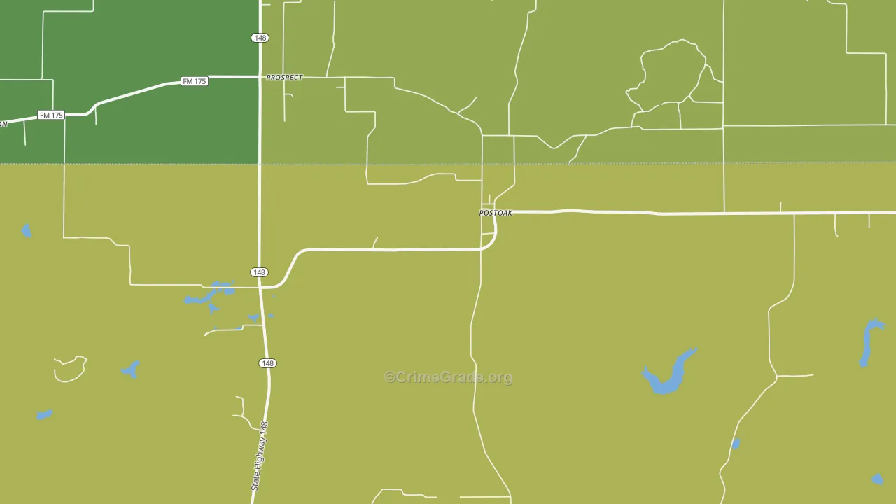 Postoak, TX Map of Burglary Rates