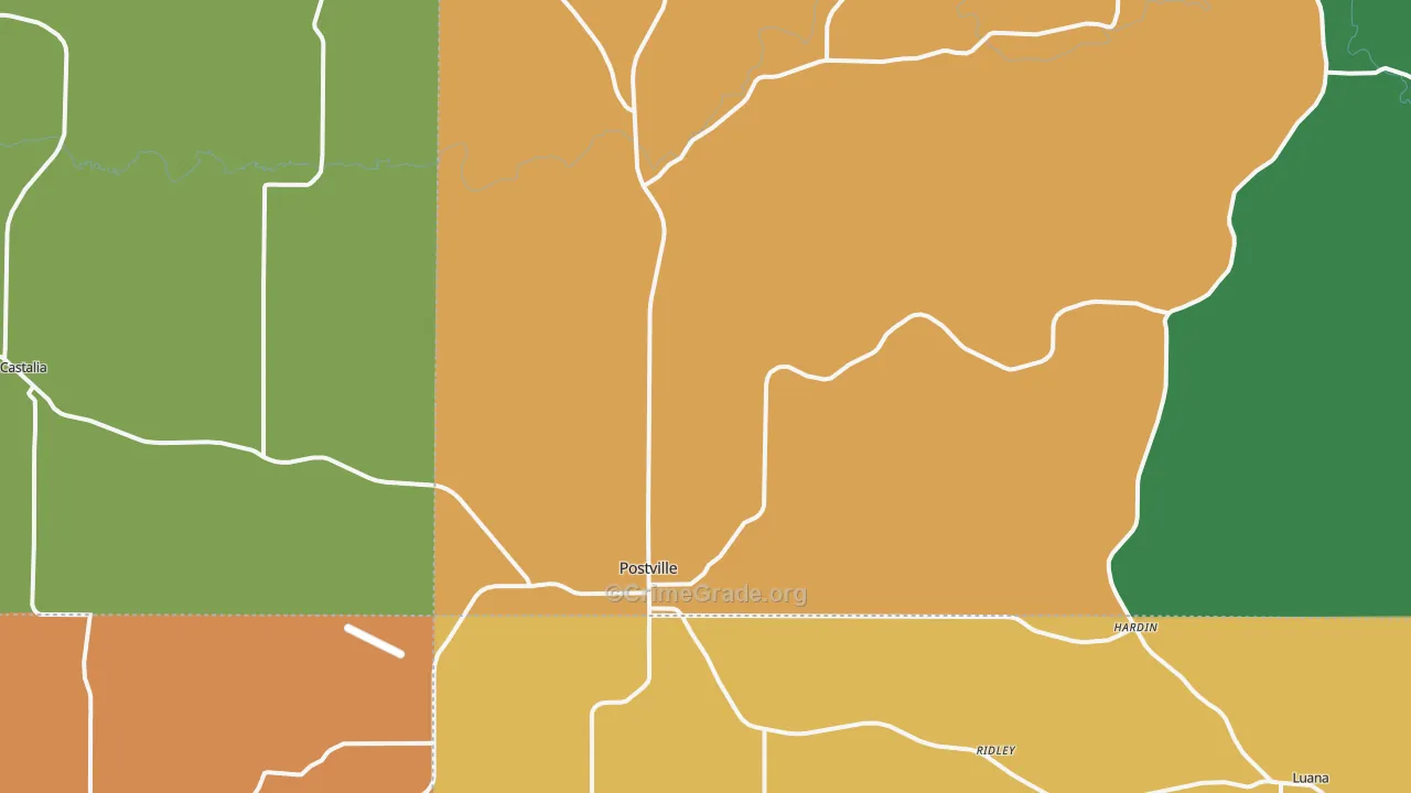 Postville, IA Map of Burglary Rates