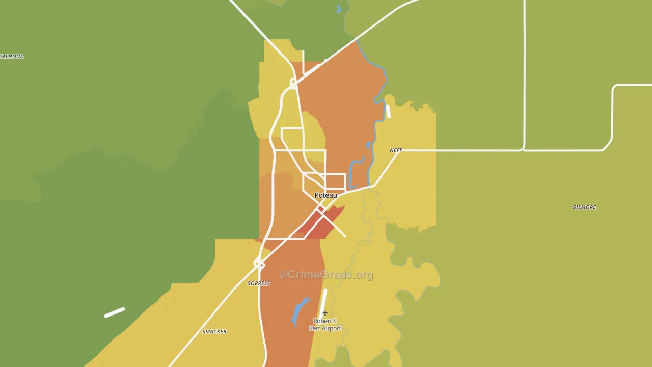 Poteau, OK Map of Burglary Rates