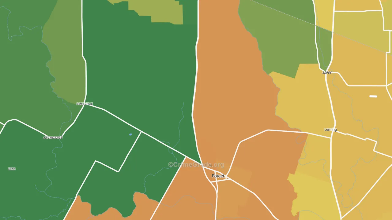 Poteet, TX Map of Burglary Rates