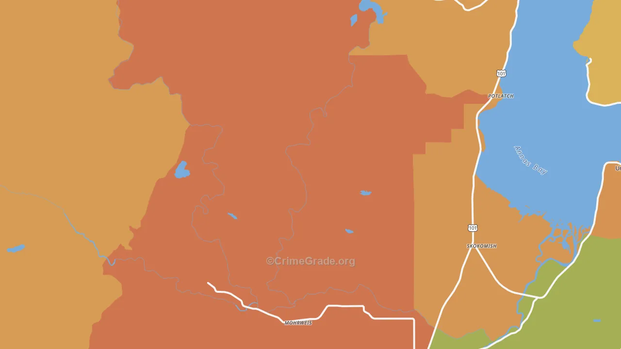 Potlatch, WA Map of Burglary Rates