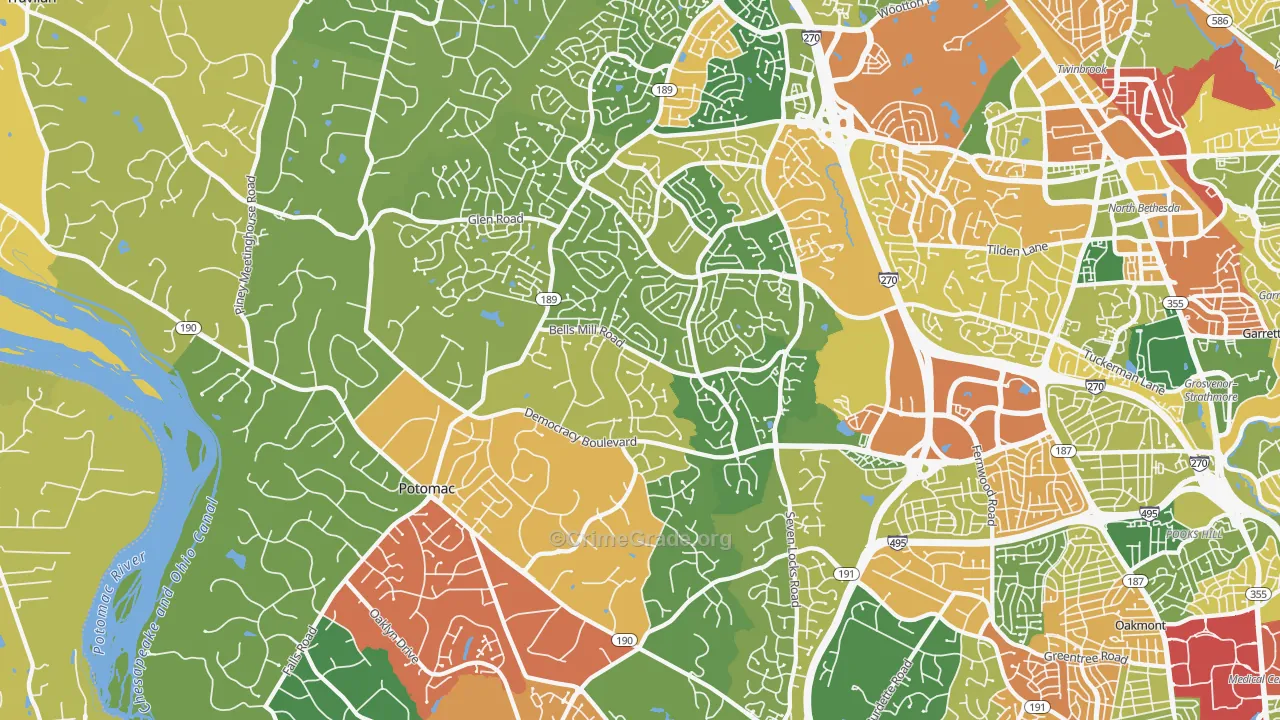 Potomac, MD Map of Burglary Rates