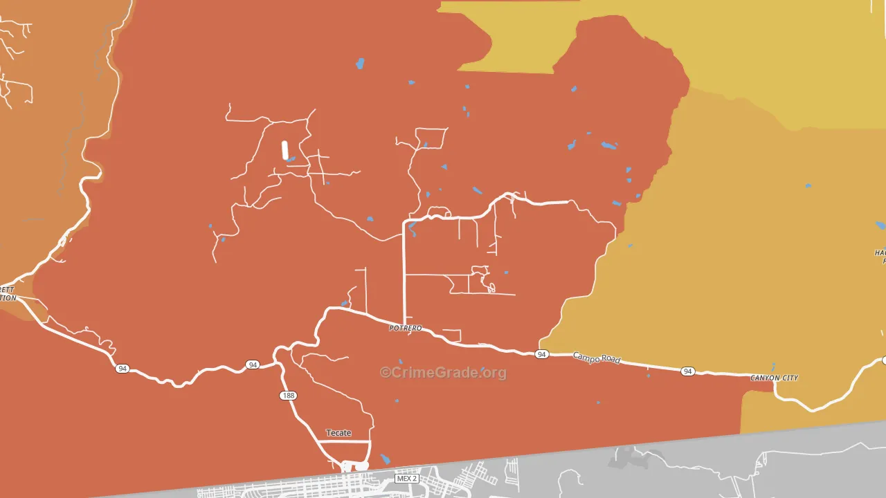 Potrero, CA Map of Burglary Rates