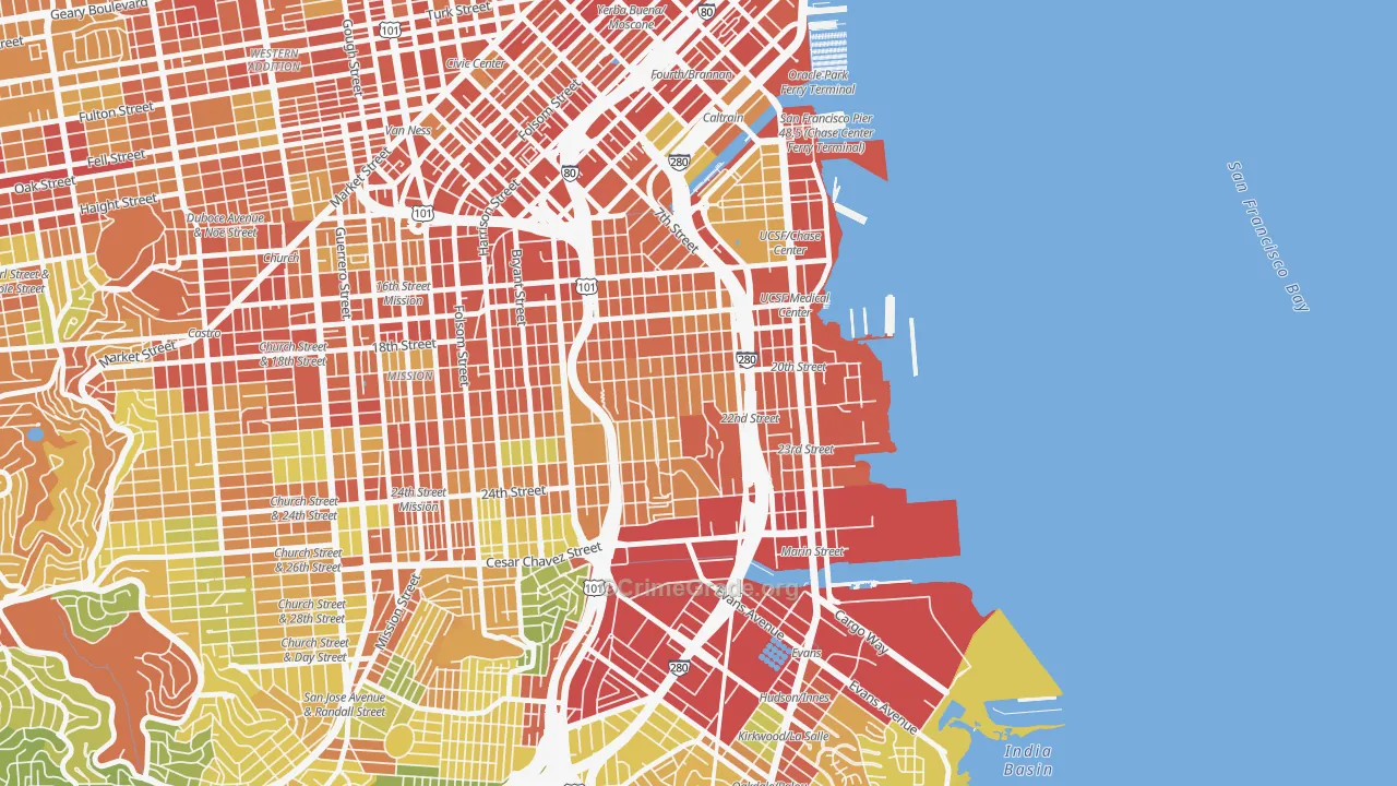 Potrero, San Francisco, CA Map of Burglary Rates