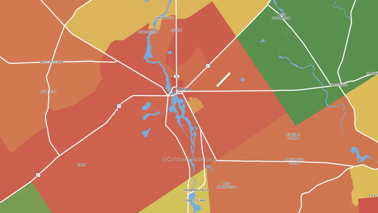 Potsdam, NY Map of Burglary Rates