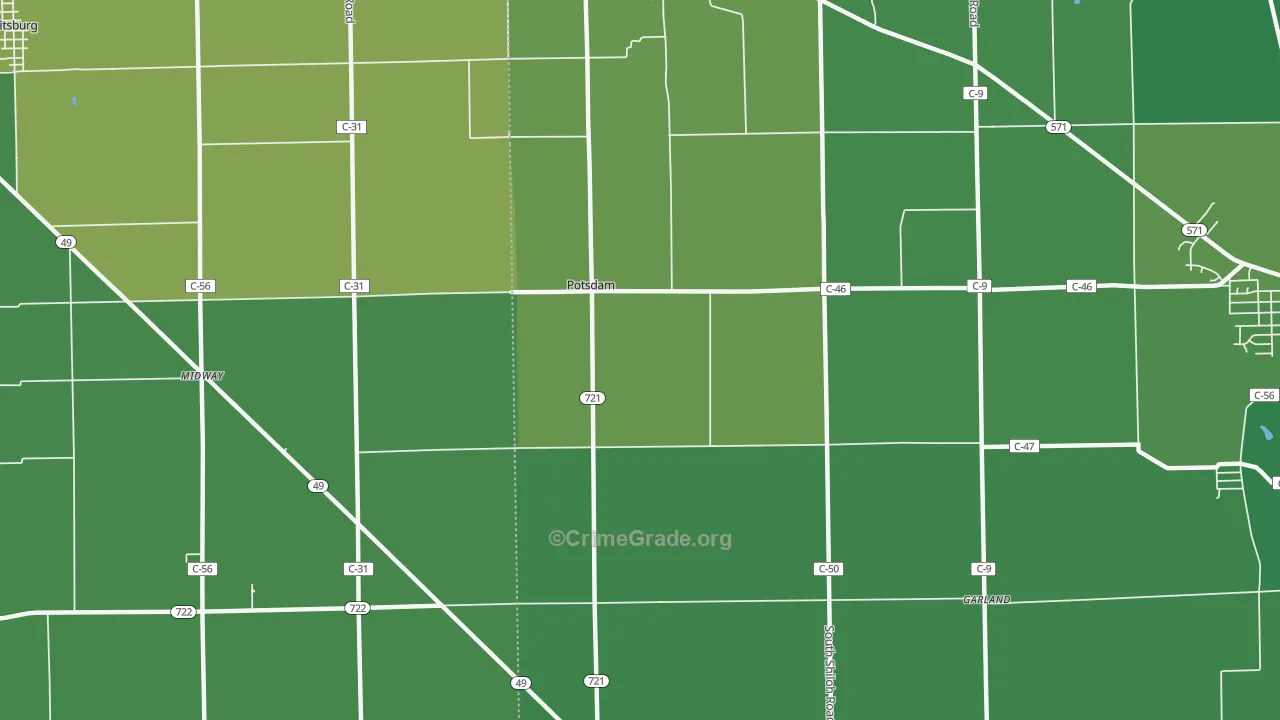 Potsdam, OH Map of Burglary Rates