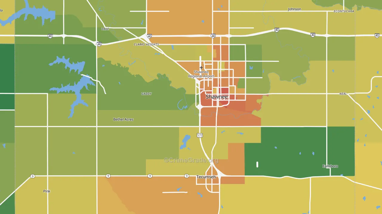 Pottawatomie County, OK Map of Burglary Rates
