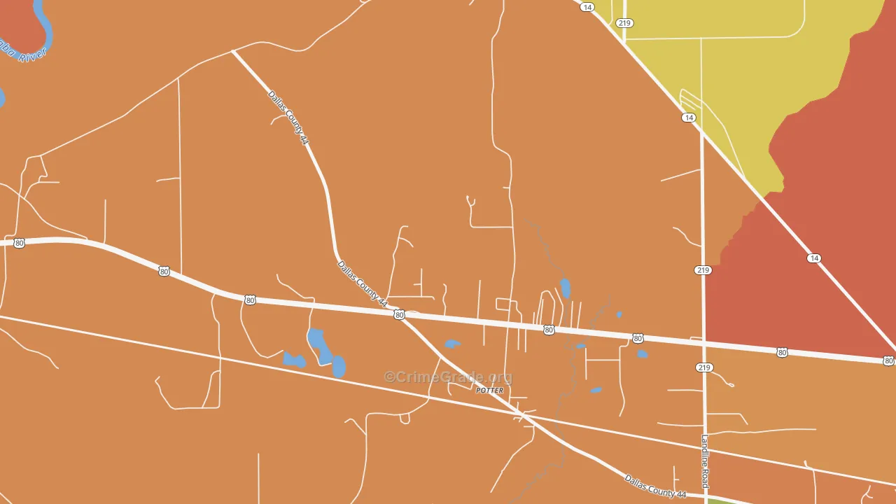 Potter, AL Map of Burglary Rates