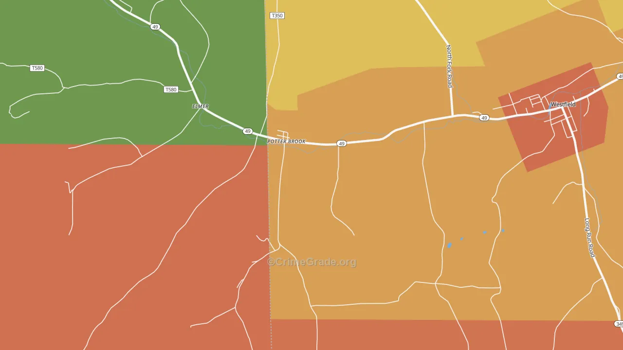 Potter Brook, PA Map of Burglary Rates