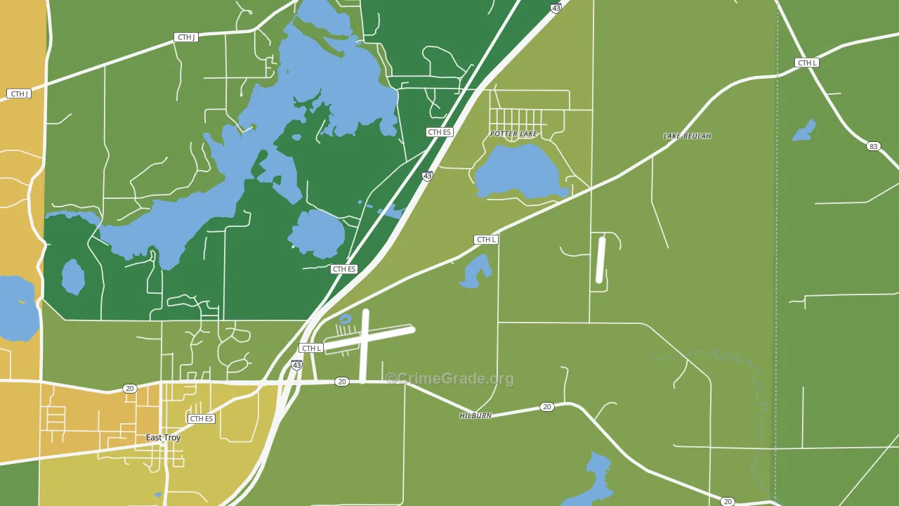 Potter Lake, WI Map of Burglary Rates