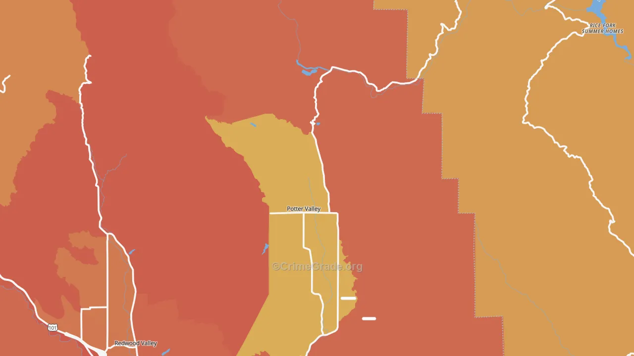 Potter Valley, CA Map of Burglary Rates
