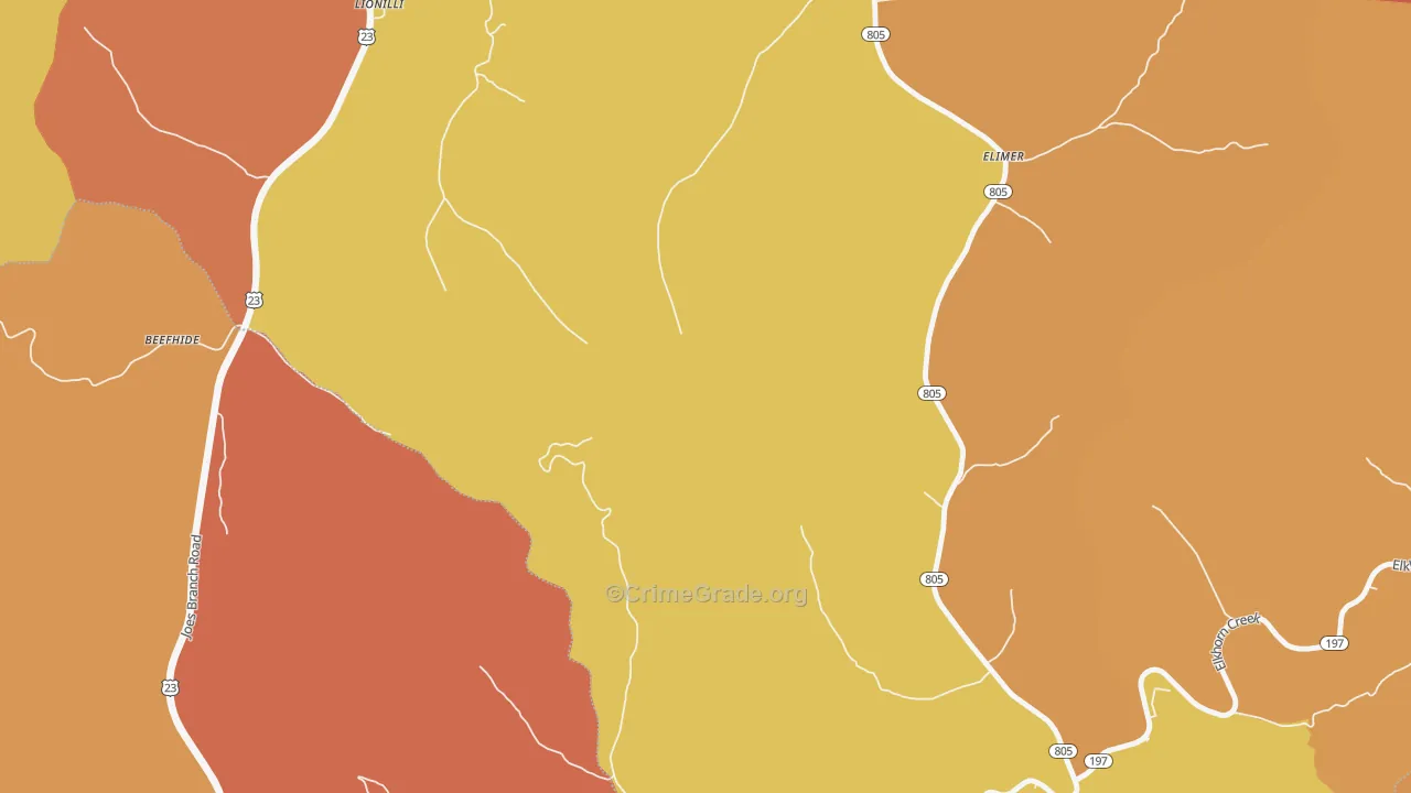 Potters Fork, KY Map of Burglary Rates