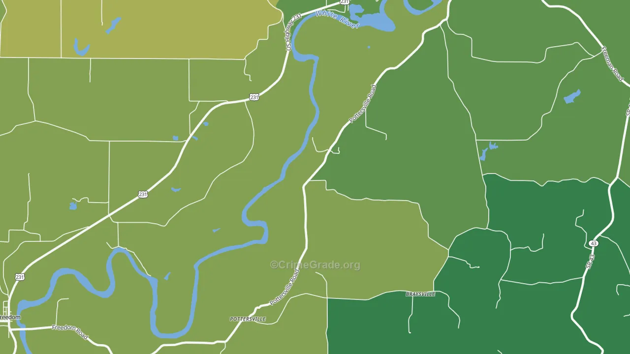 Pottersville, IN Map of Burglary Rates