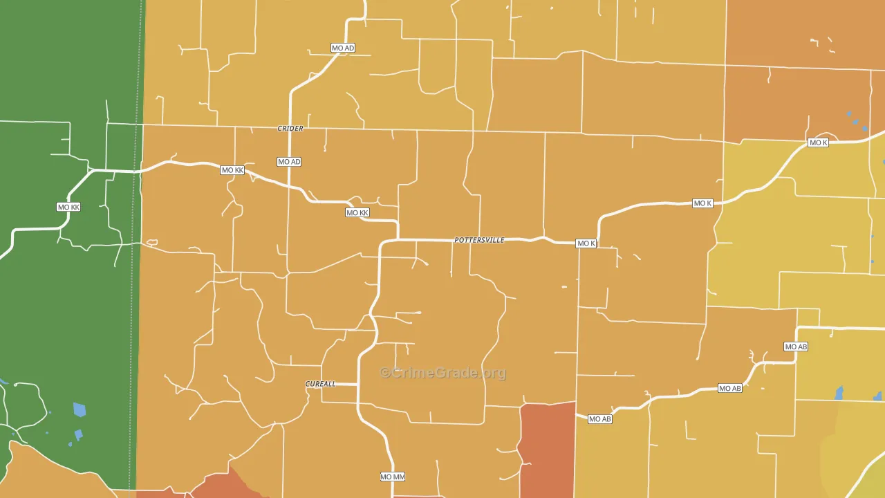 Pottersville, MO Map of Burglary Rates