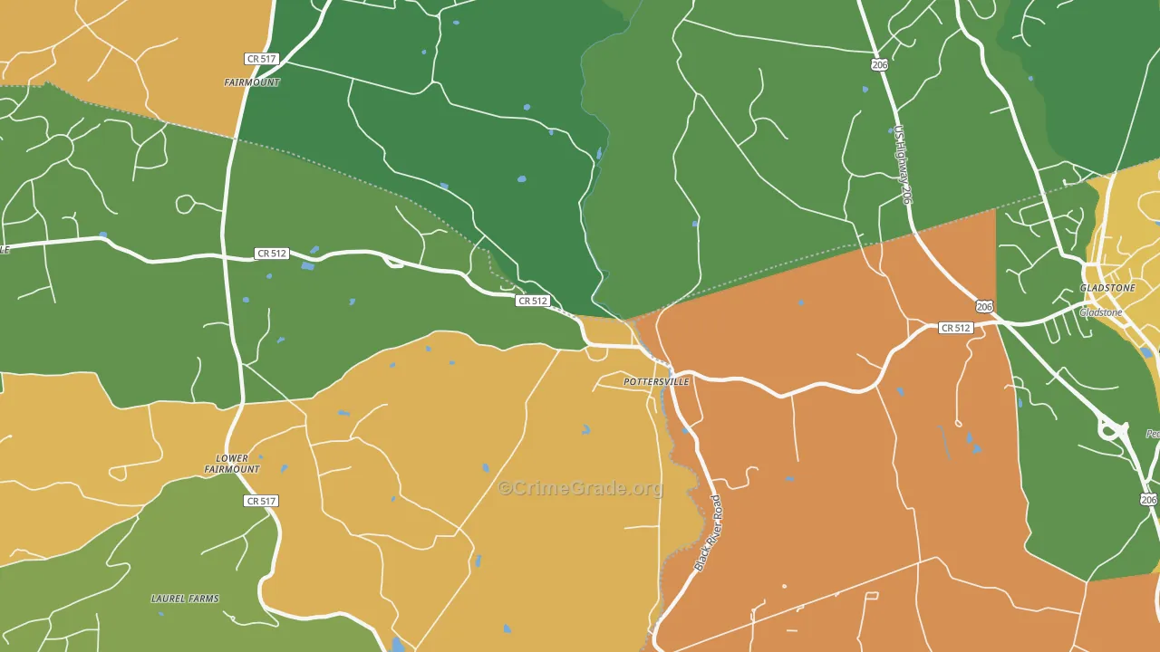 Pottersville, NJ Map of Burglary Rates