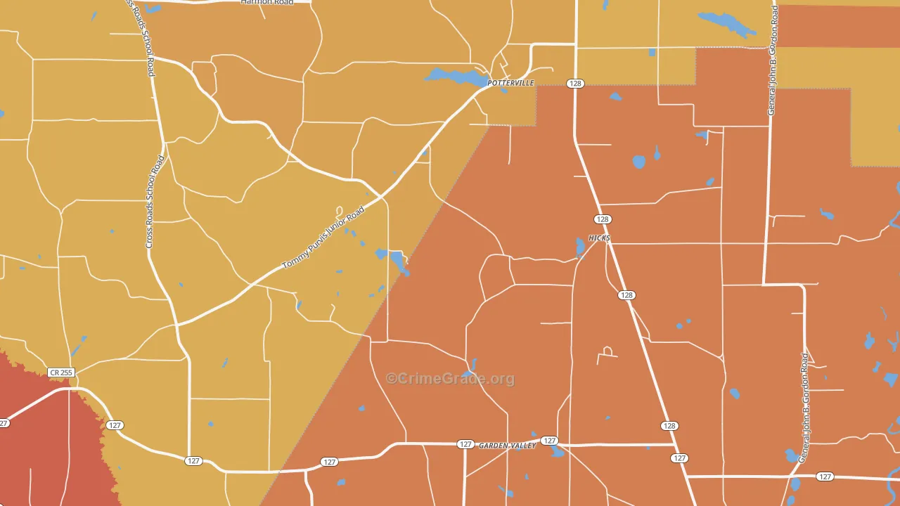 Potterville, GA Map of Burglary Rates