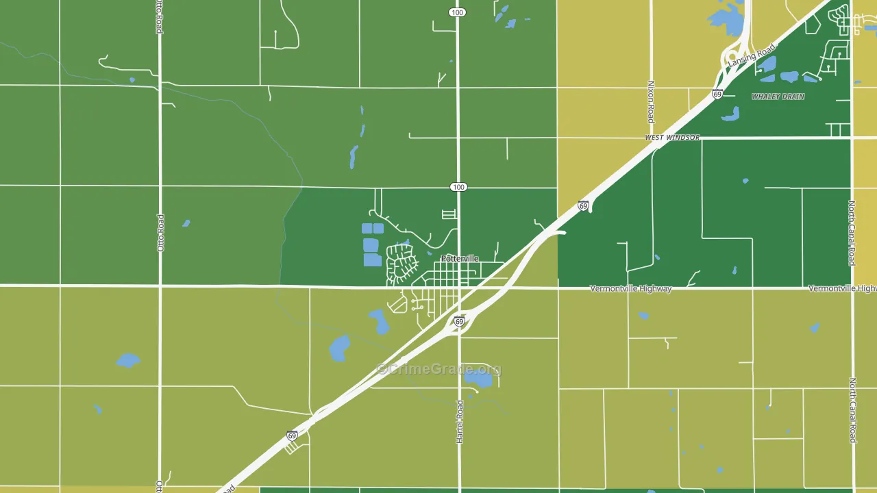 Potterville, MI Map of Burglary Rates