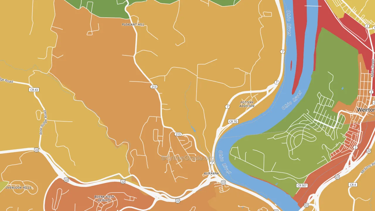 Pottery Addition, OH Map of Burglary Rates