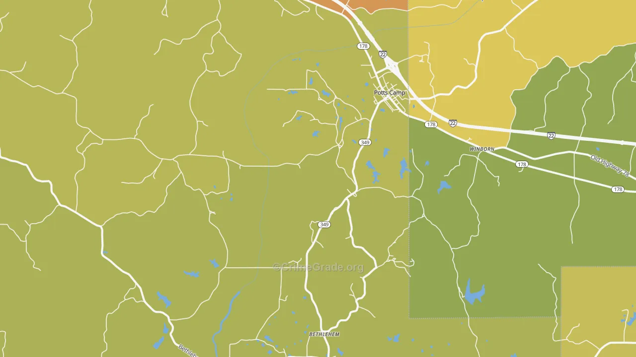 Potts Camp, MS Map of Burglary Rates