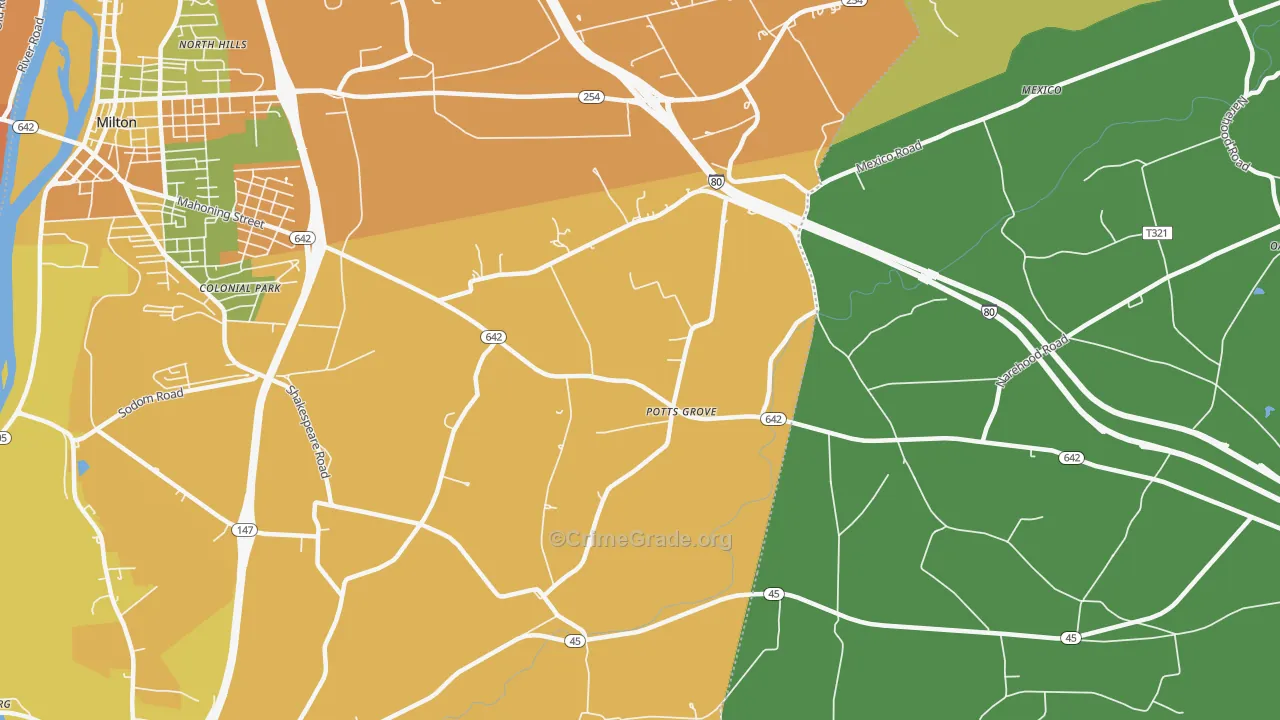 Potts Grove, PA Map of Burglary Rates