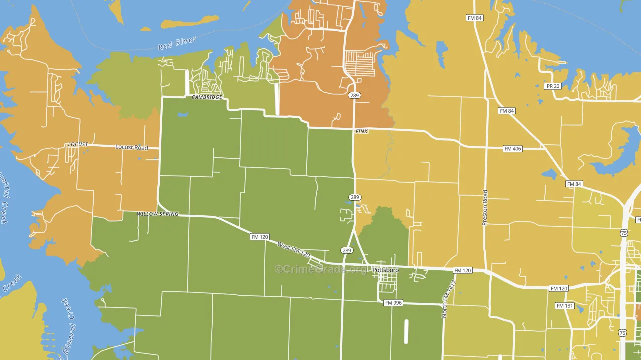 Pottsboro, TX Map of Burglary Rates