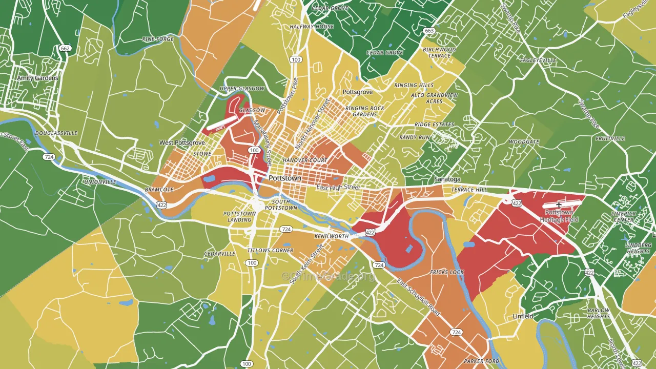 Pottstown, PA Map of Burglary Rates