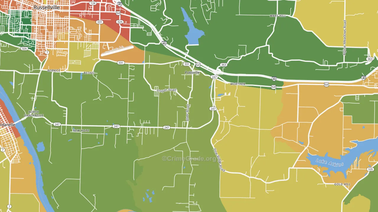 Pottsville, AR Map of Burglary Rates