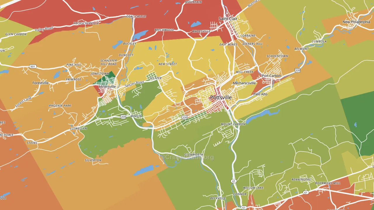 Pottsville, PA Map of Burglary Rates