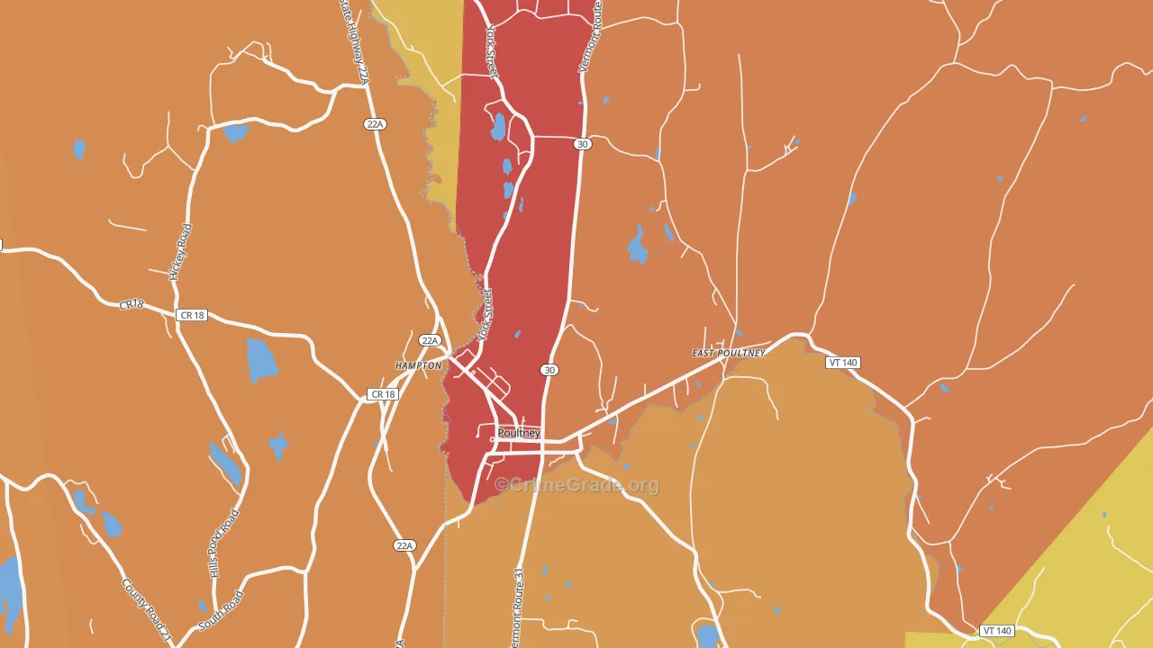 Poultney, VT Map of Burglary Rates