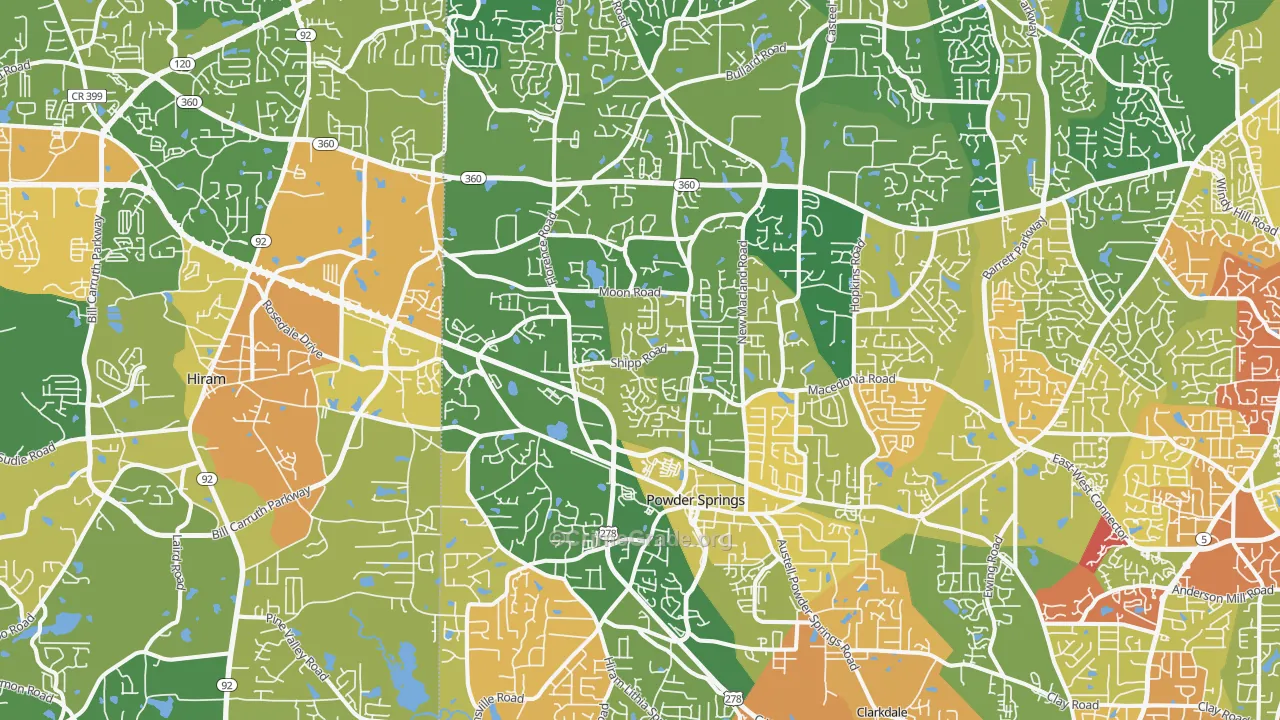Powder Springs, GA Map of Burglary Rates