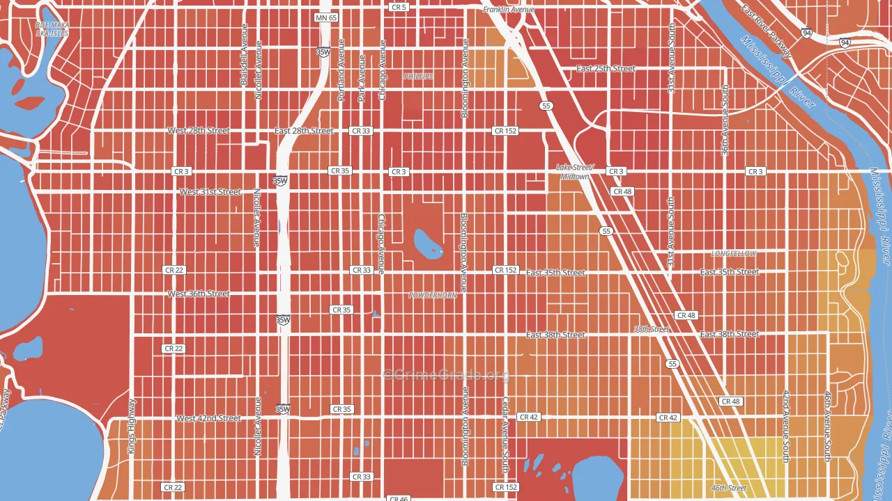Powderhorn Park, Minneapolis, MN Map of Burglary Rates