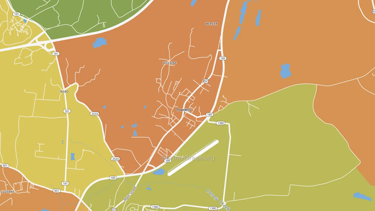 Powderly, KY Map of Burglary Rates