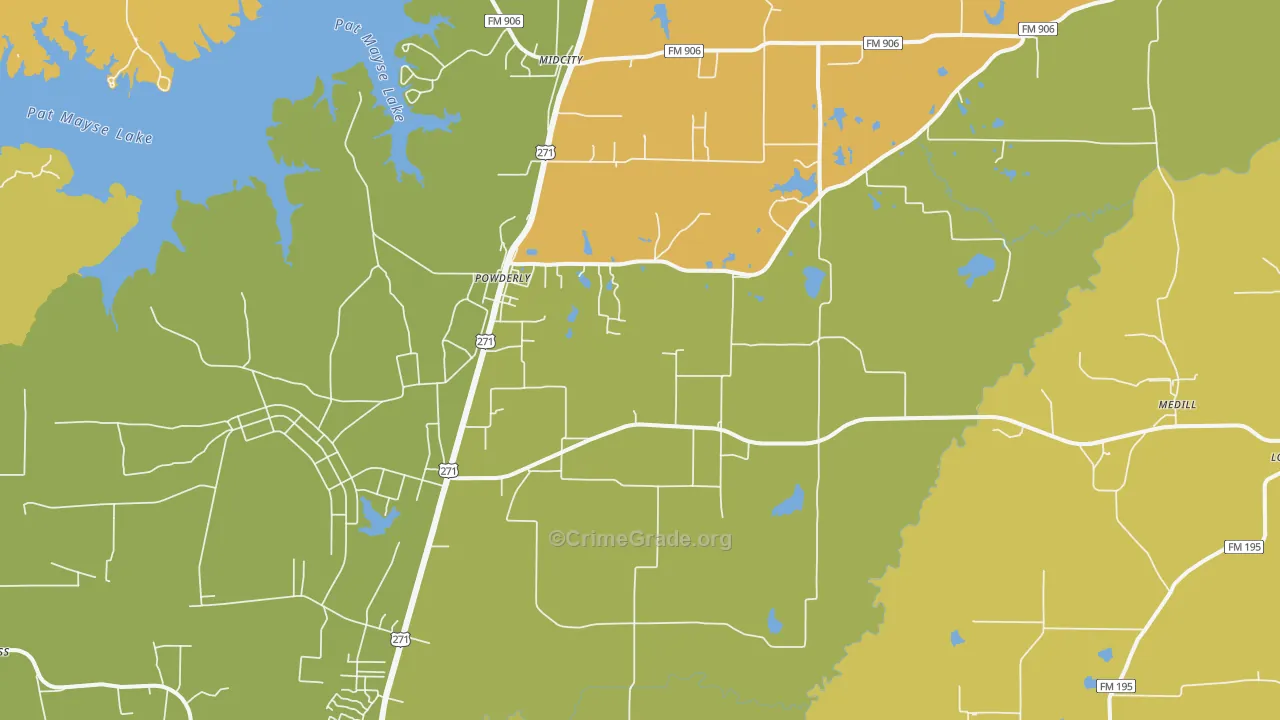 Powderly, TX Map of Burglary Rates