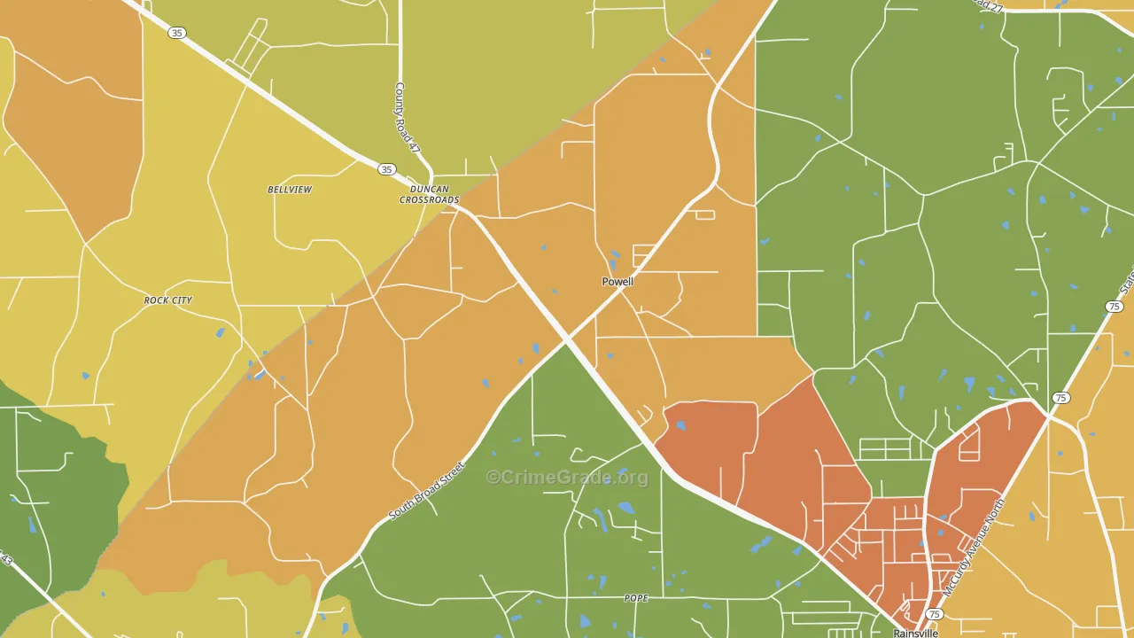 Powell, AL Map of Burglary Rates