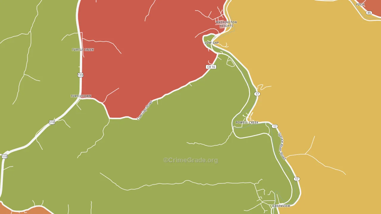 Powell Creek, WV Map of Burglary Rates