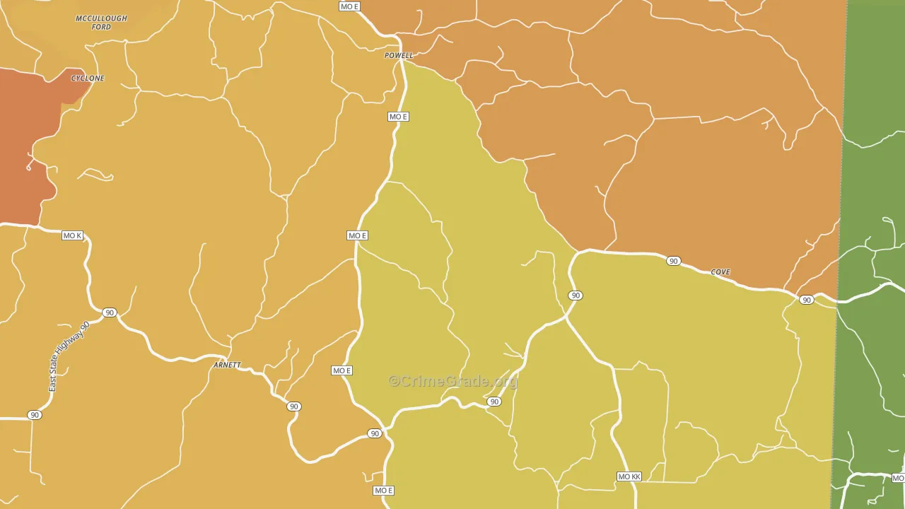 Powell, MO Map of Burglary Rates