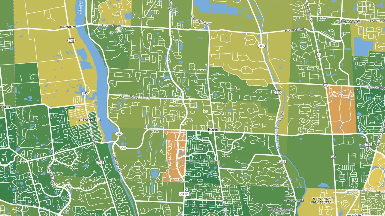 Powell, OH Map of Burglary Rates