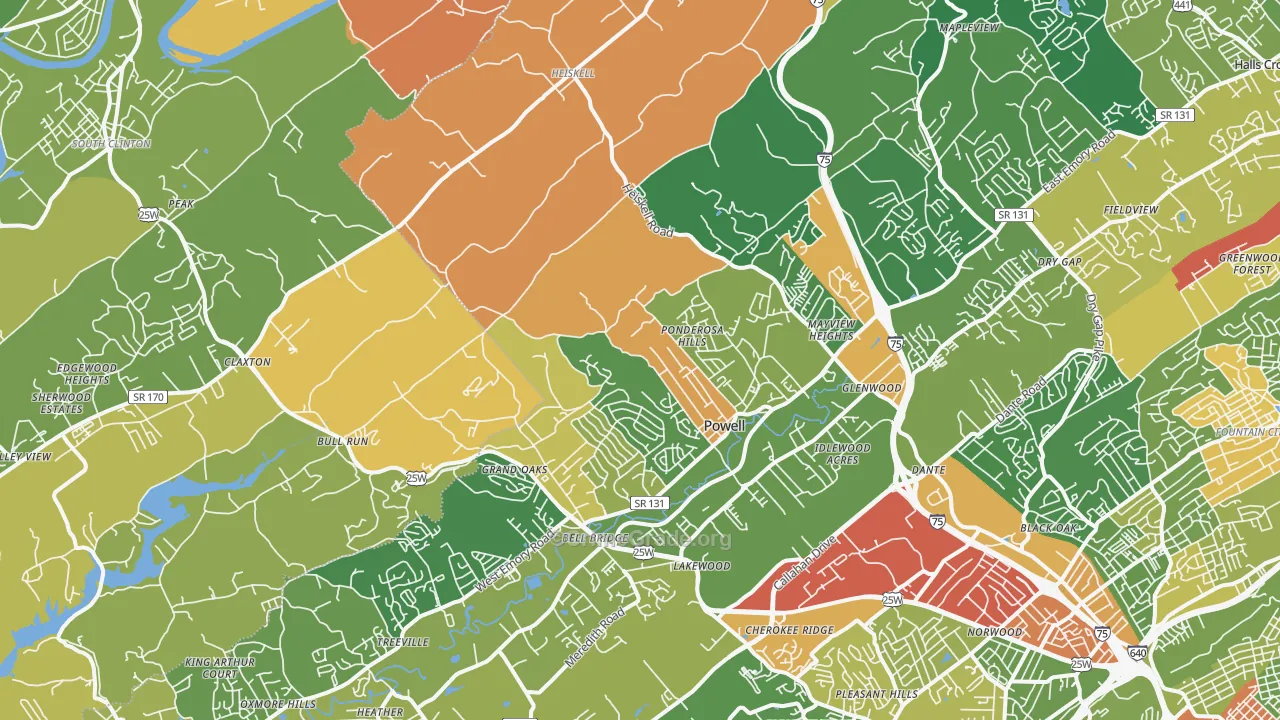 Powell, TN Map of Burglary Rates
