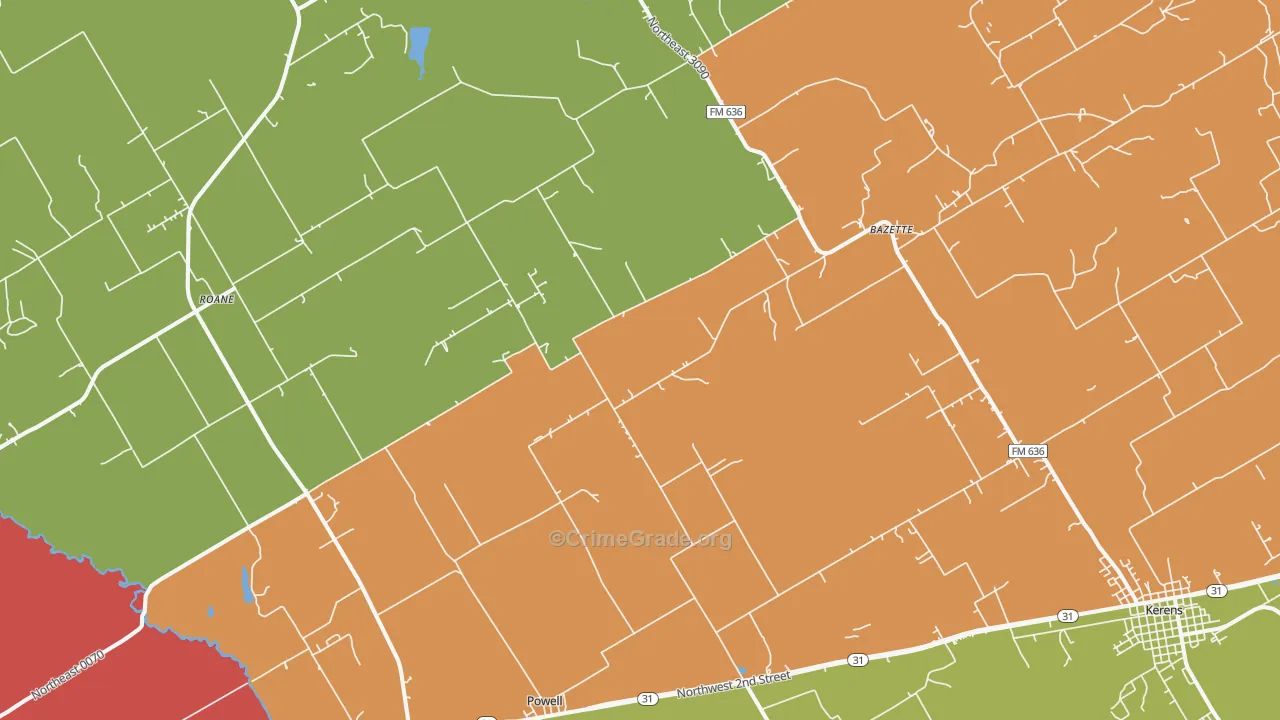 Powell, TX Map of Burglary Rates