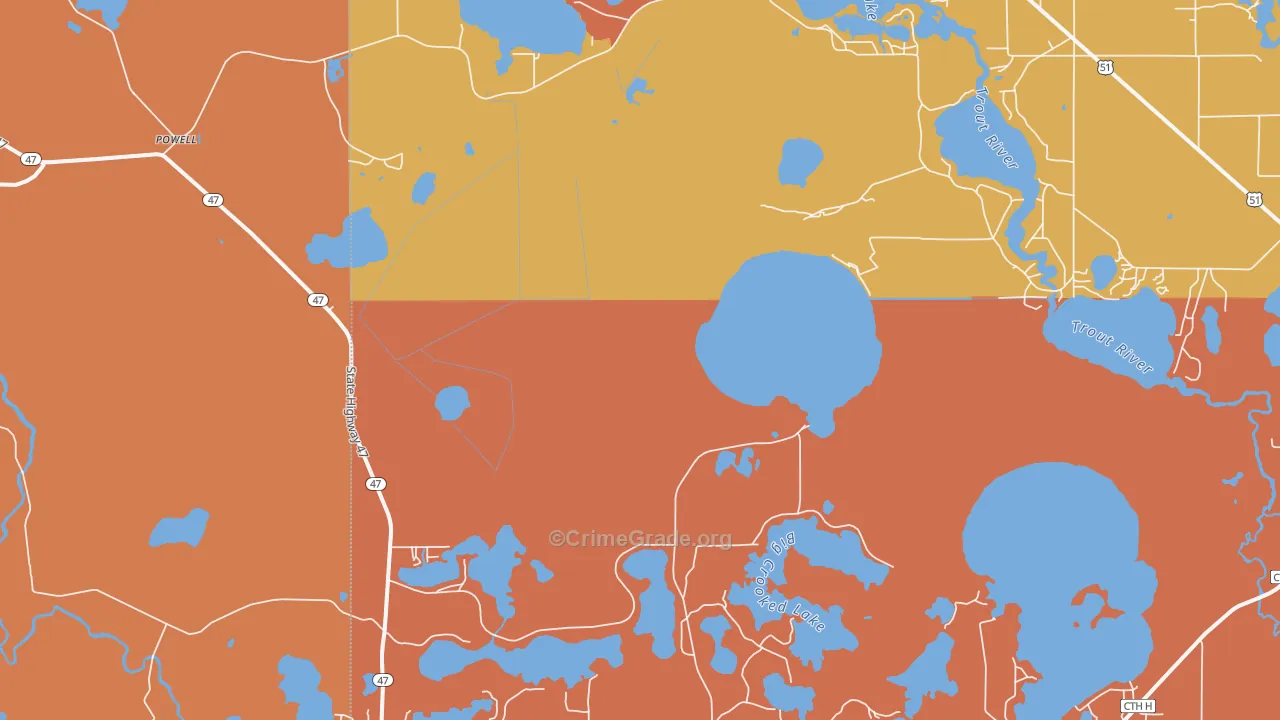 Powell, WI Map of Burglary Rates
