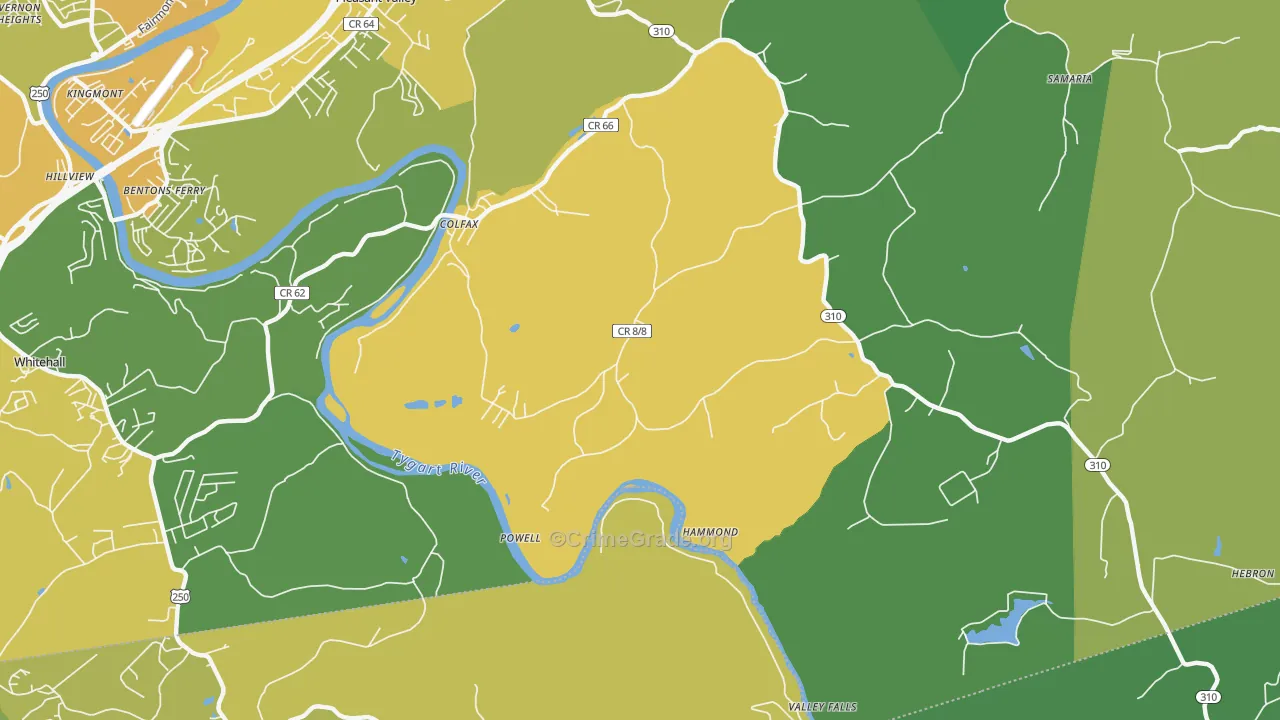 Powell, WV Map of Burglary Rates