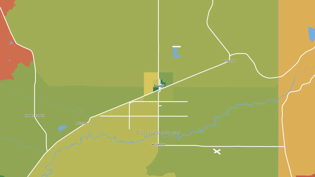 Powell, WY Map of Burglary Rates