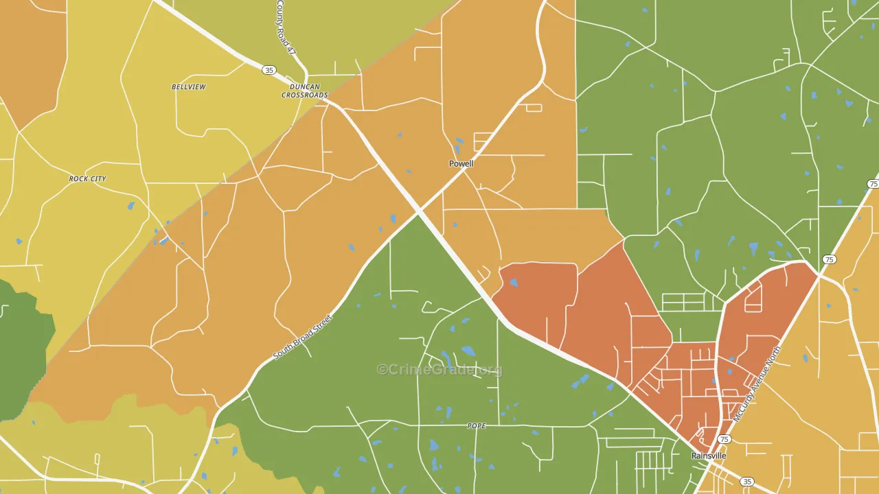 Powells Crossroads, AL Map of Burglary Rates