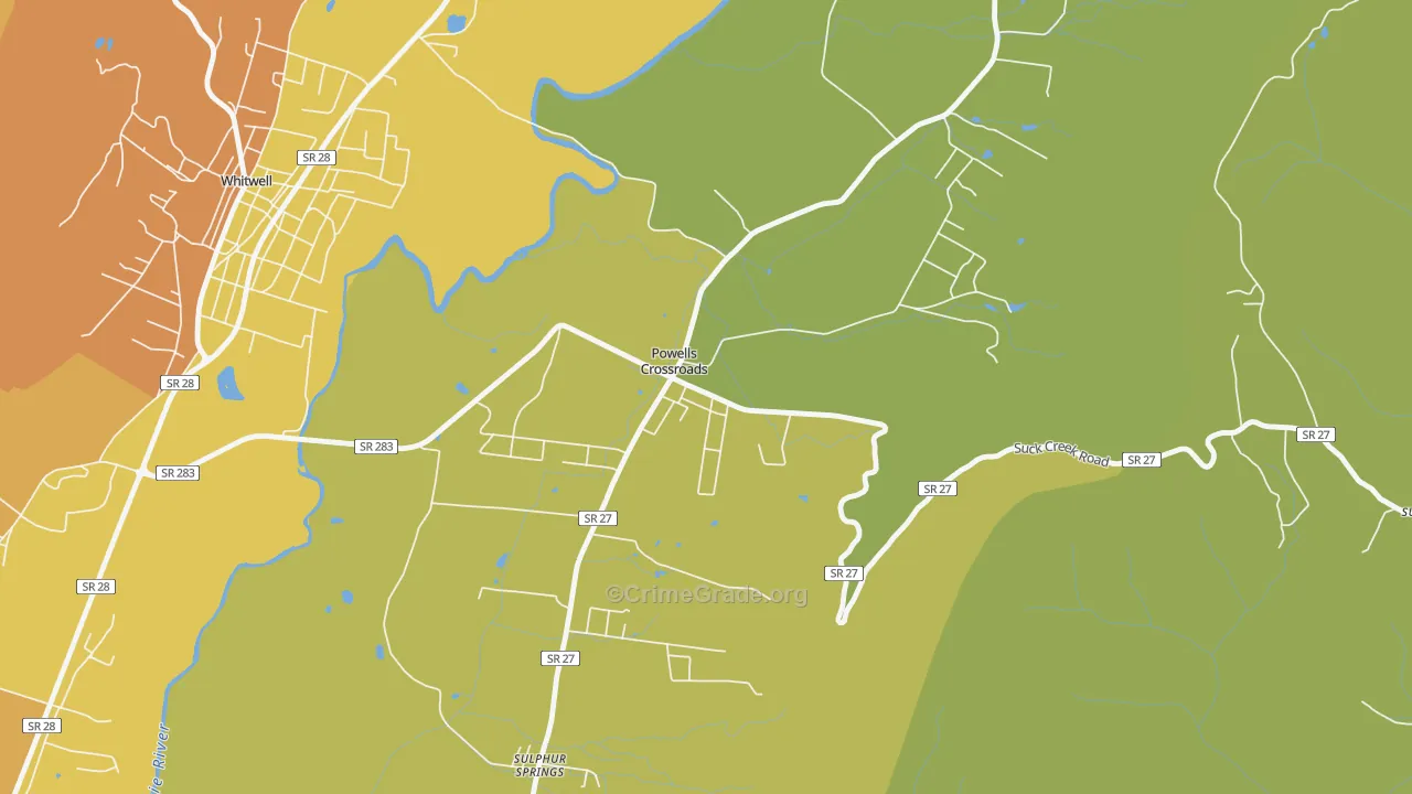 Powells Crossroads, TN Map of Burglary Rates