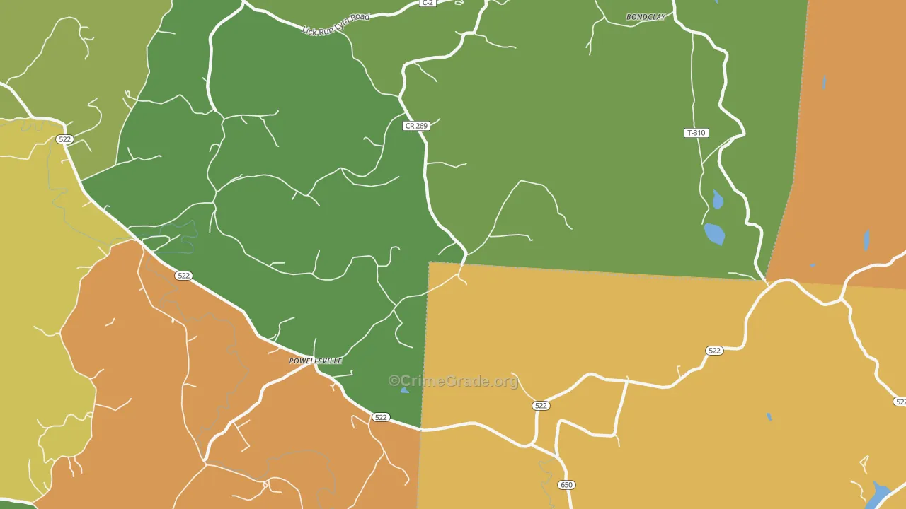 Powellsville, OH Map of Burglary Rates