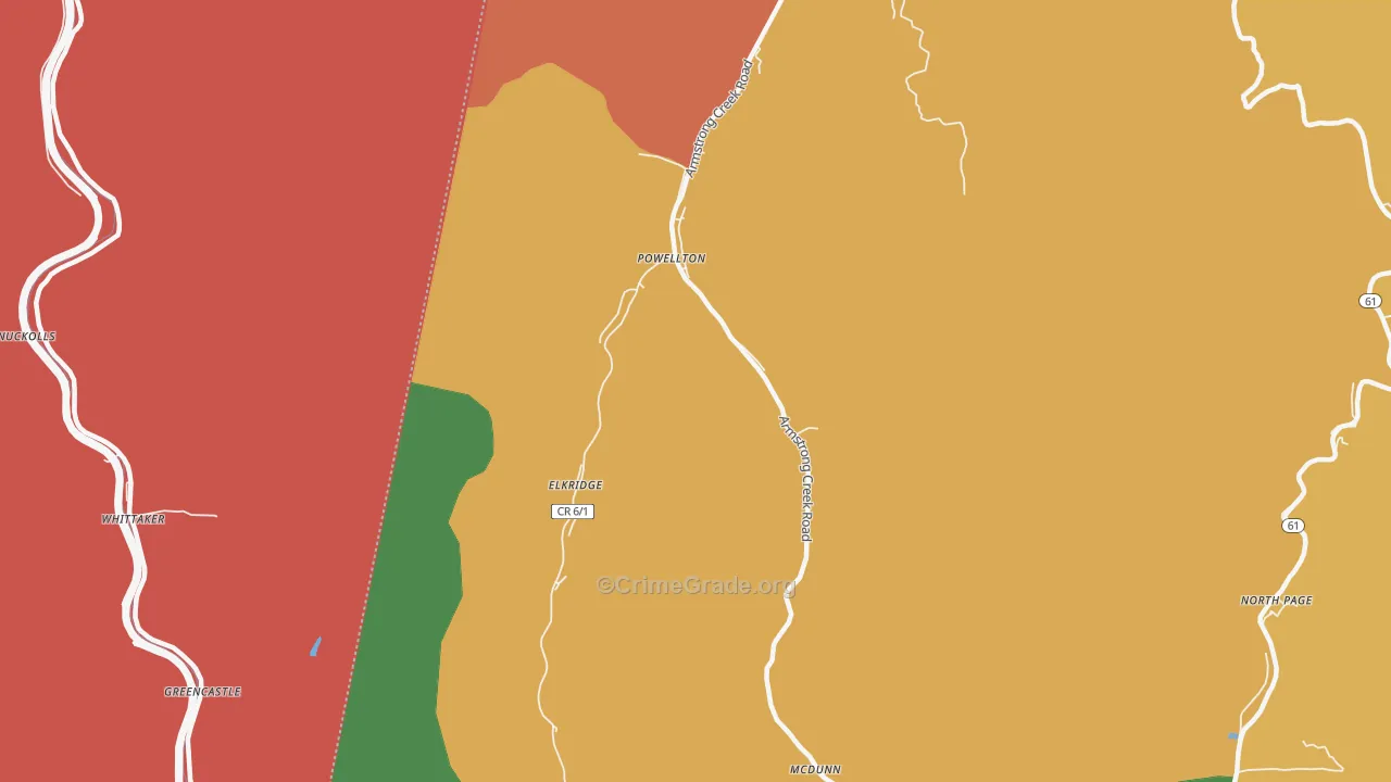 Powellton, WV Map of Burglary Rates