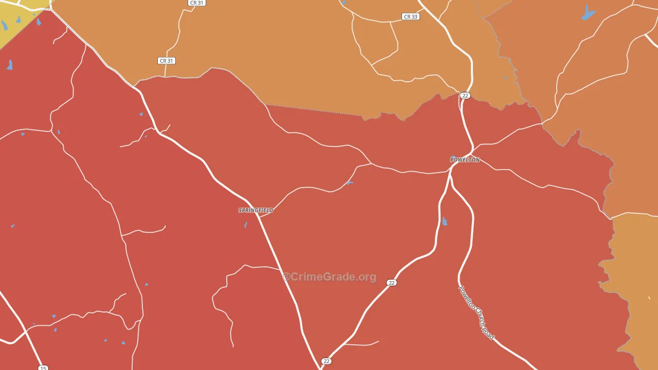Powelton, GA Map of Burglary Rates
