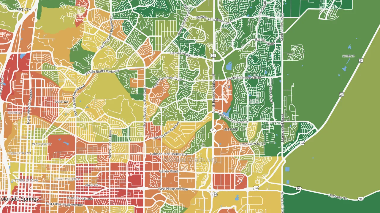 Powers, Colorado Springs, CO Map of Burglary Rates