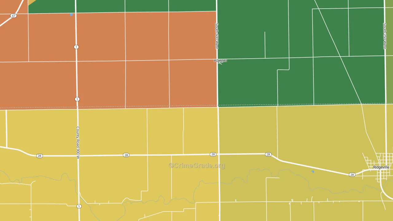 Powers, IN Map of Burglary Rates