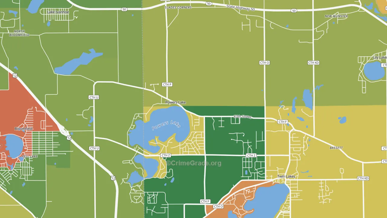Powers Lake, WI Map of Burglary Rates